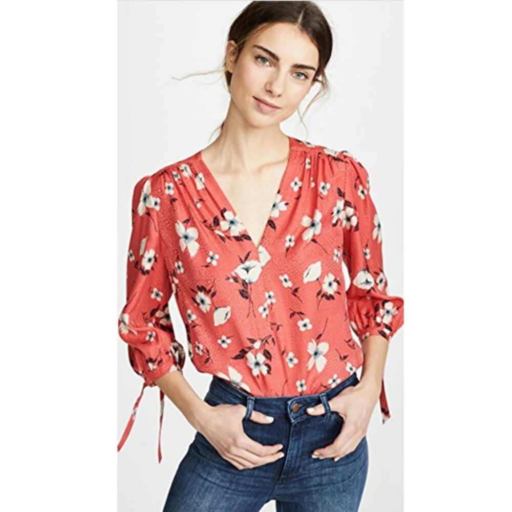 Rebecca Taylor Daniella floral blouse top color punch combo red size 4